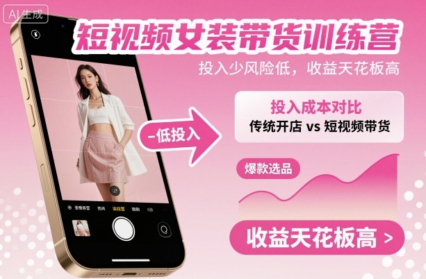 短视频女装带货训练营,投入少风险低,收益天花板高-千里网创资源库