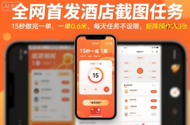全网首发酒店截图任务,15秒做完一单,一单0.6米,每天任务不设限,矩阵操作日入3张【揭秘】-千里网创资源库
